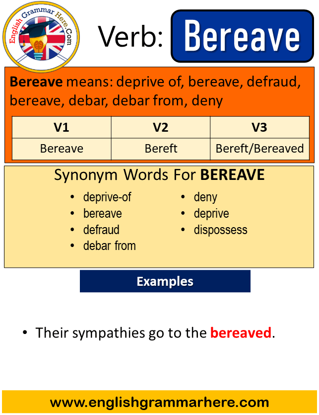 Bereave Past Simple, Simple Past Tense of Bereave, Past Participle, V1 V2 V3 Form Of Bereave
