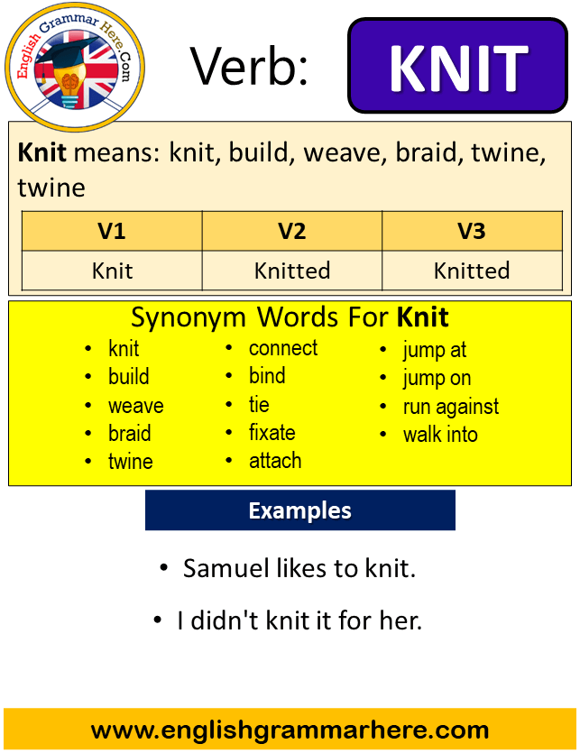 Knit Past Simple in English, Simple Past Tense of Knit, Past Participle, V1 V2 V3 Form Of Knit