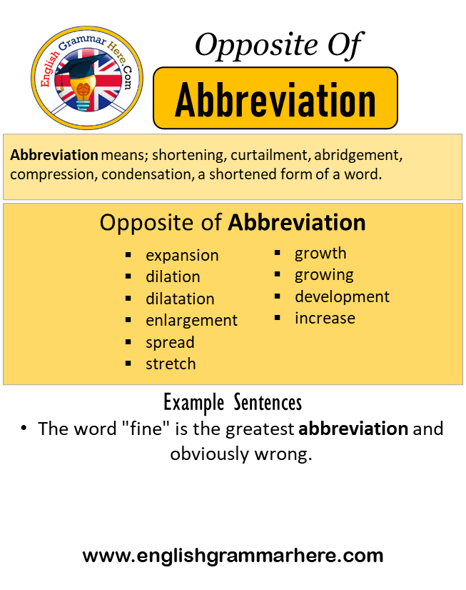 Opposite Of Abbreviation, Antonyms of Abbreviation, Meaning and Example Sentences