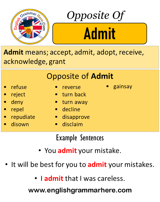 Opposite Of Admit, Antonyms of Admit, Meaning and Example Sentences