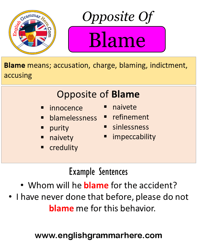 Opposite Of Blame, Antonyms of Blame, Meaning and Example Sentences
