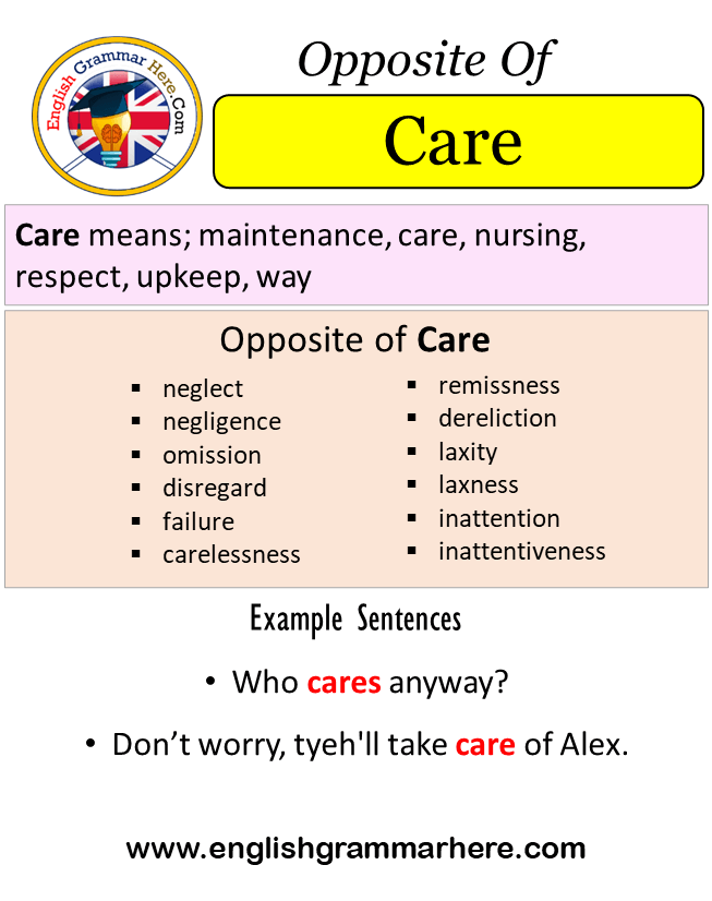 Opposite Of Care, Antonyms of Care, Meaning and Example Sentences