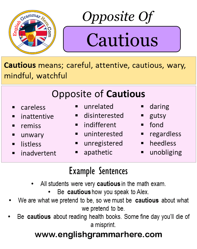 Opposite Of Cautious, Antonyms of Cautious, Meaning and Example Sentences