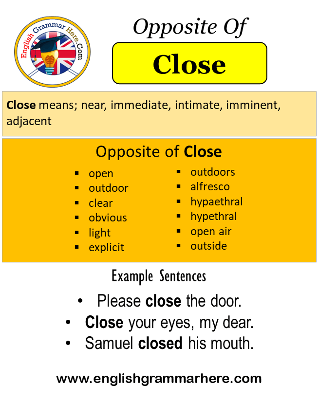 Opposite Of Close Antonyms of Close Meaning and Example