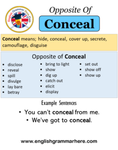 Opposite Of Conceal, Antonyms of Conceal, Meaning and Example Sentences