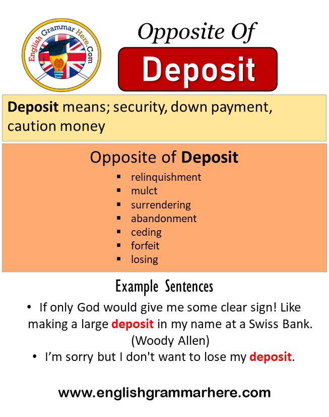 Opposite Of Deposit, Antonyms of Deposit, Meaning and Example Sentences