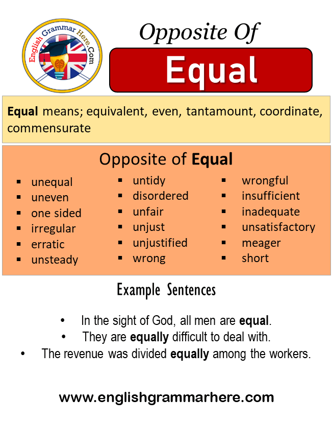 Opposite Of Equal, Antonyms of Equal, Meaning and Sentences English Grammar Here