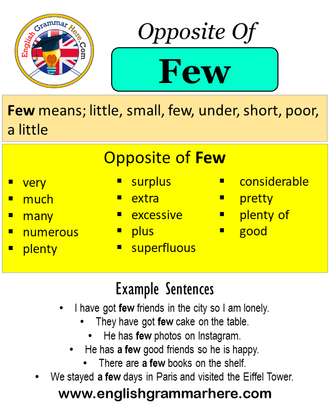 Opposite Of Few, Antonyms of Few, Meaning and Example Sentences