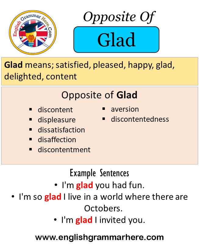 Opposite Of Glad, Antonyms of Glad, Meaning and Example Sentences