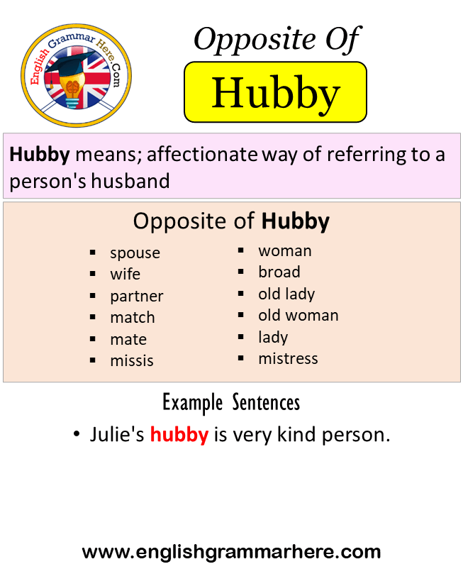 Opposite Of Hubby, Antonyms of Hubby, Meaning and Example Sentences