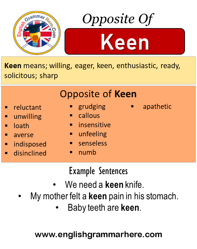 Opposite Of Keen, Antonyms of Keen, Meaning and Example Sentences