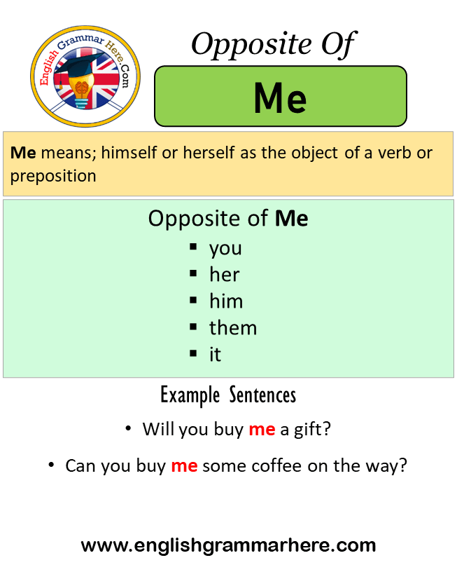 Opposite Of Me, Antonyms of Me, Meaning and Example Sentences