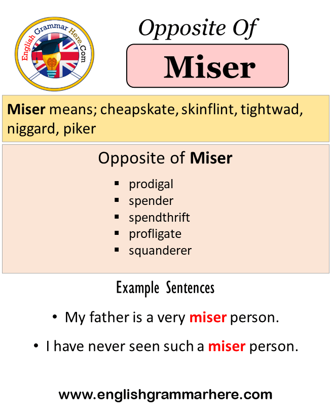 Opposite Of Miser, Antonyms of Miser, Meaning and Example Sentences