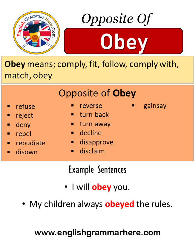 Opposite Of Obey, Antonyms of Obey, Meaning and Example Sentences