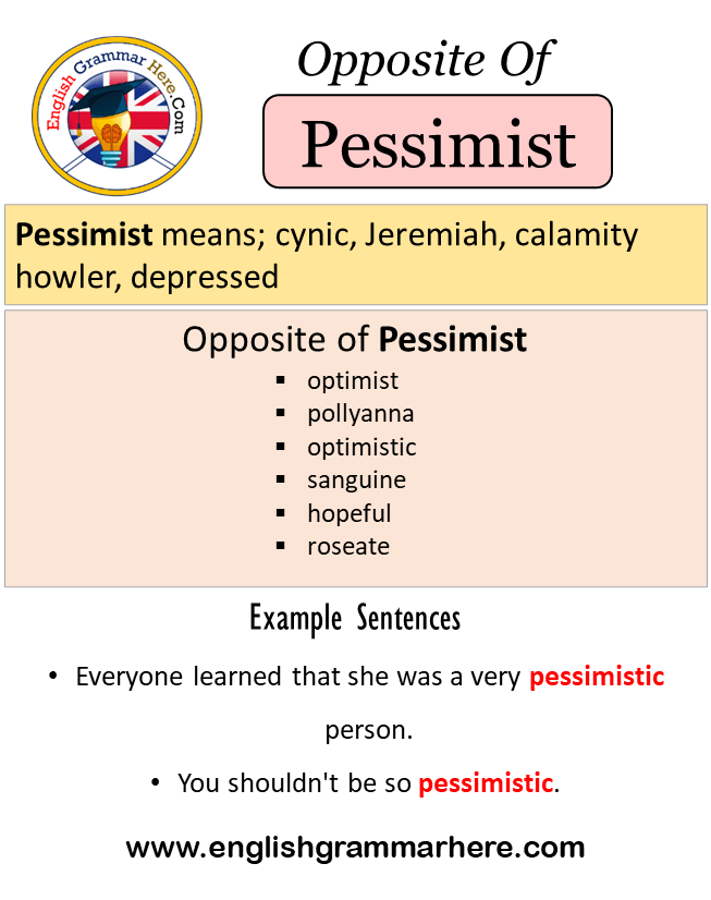 Opposite Of Pessimist, Antonyms of Pessimist, Meaning and Example Sentences