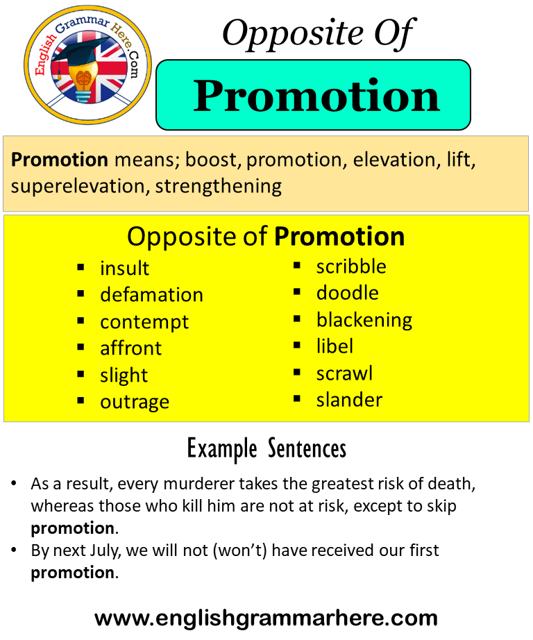 Opposite Of Promotion, Antonyms of Promotion, Meaning and Example Sentences