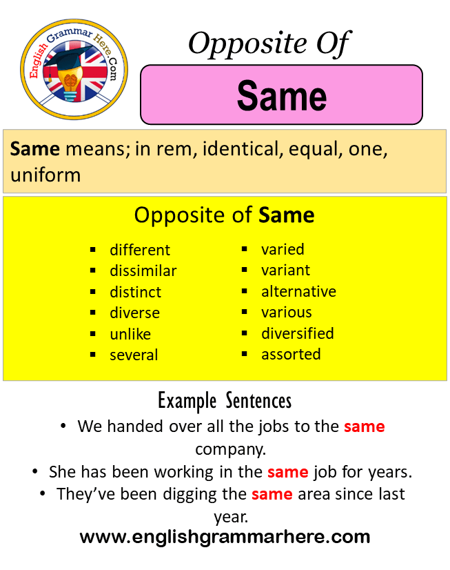 Opposite Of Same, Antonyms of Same, Meaning and Example Sentences