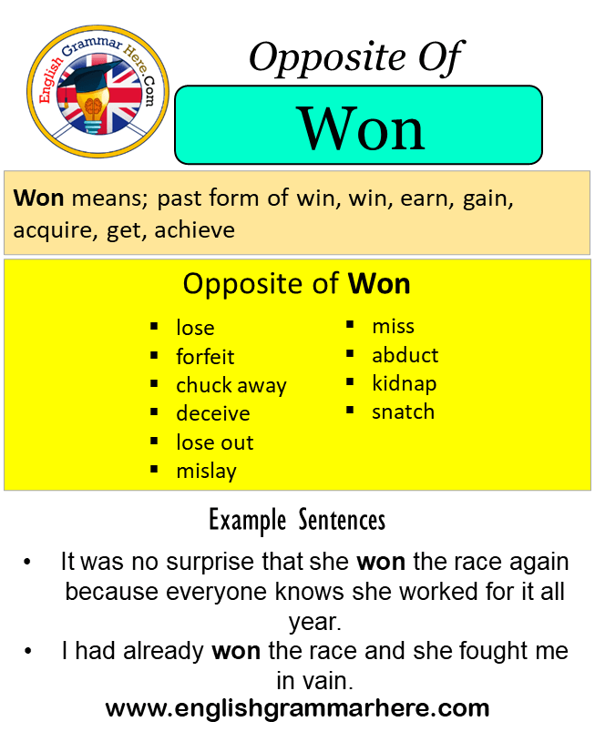 Opposite Of Won, Antonyms of Won, Meaning and Example Sentences
