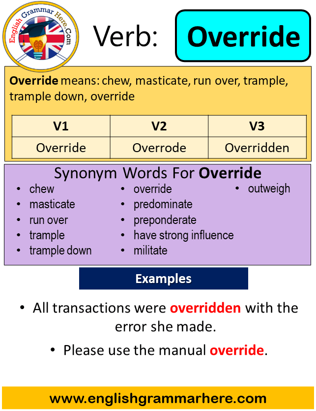 Override Past Simple in English, Simple Past Tense of Override, Past ...