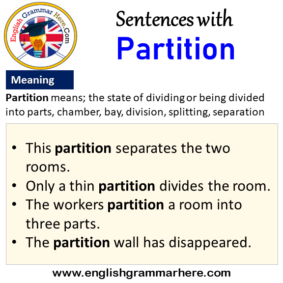 Sentences with Partition, Partition in a Sentence and Meaning English