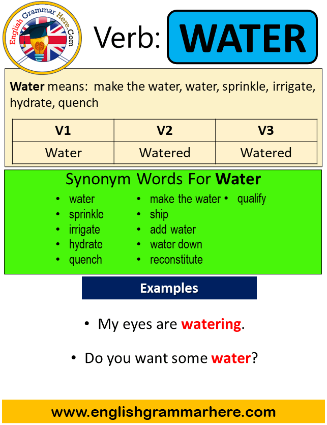 Water Past Simple in English, Simple Past Tense of Water, Past Participle, V1 V2 V3 Form Of Water