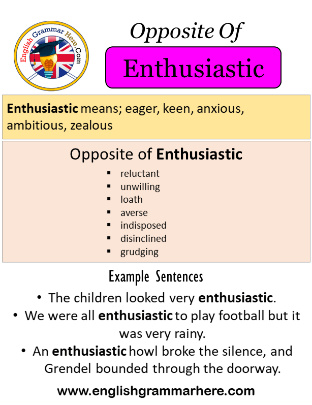 Opposite Of Enthusiastic, Antonyms of Enthusiastic, Meaning and Example Sentences
