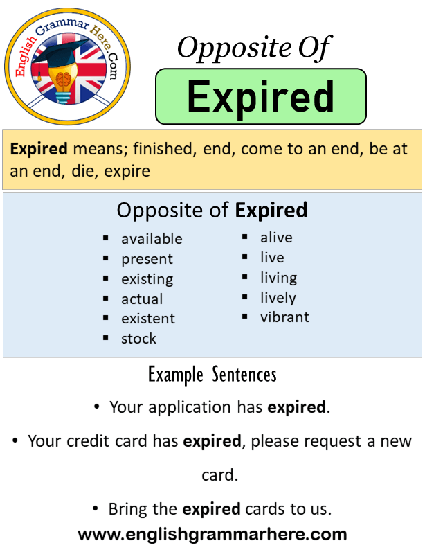 Opposite Of Expired, Antonyms of Expired, Meaning and Example Sentences