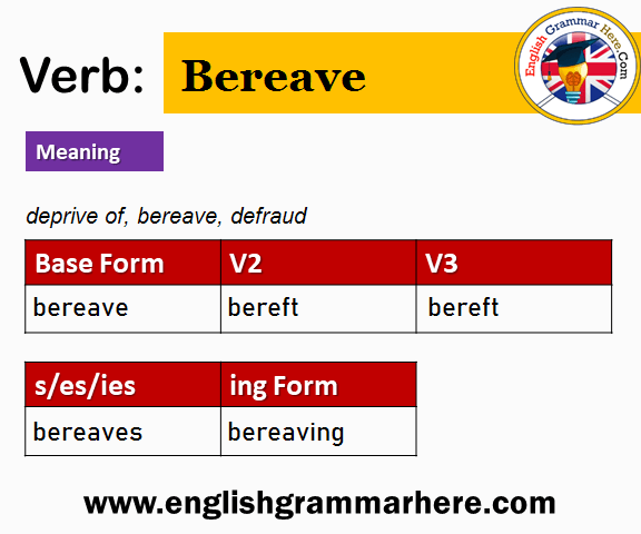 Bereave V1 V2 V3 V4 V5, Past Simple and Past Participle Form of Bereave