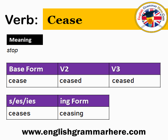 Cease V1 V2 V3 V4 V5, Past Simple and Past Participle Form of Cease