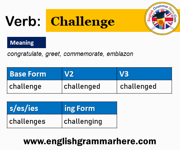 Challenge V1 V2 V3 V4 V5, Past Simple and Past Participle Form of Challenge