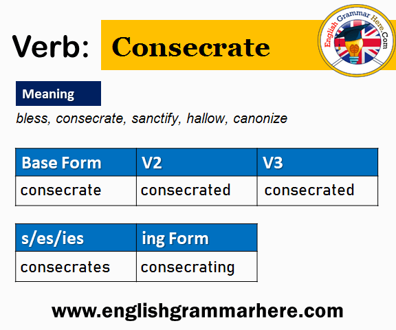 Consecrate V1 V2 V3 V4 V5, Past Simple and Past Participle Form of Consecrate