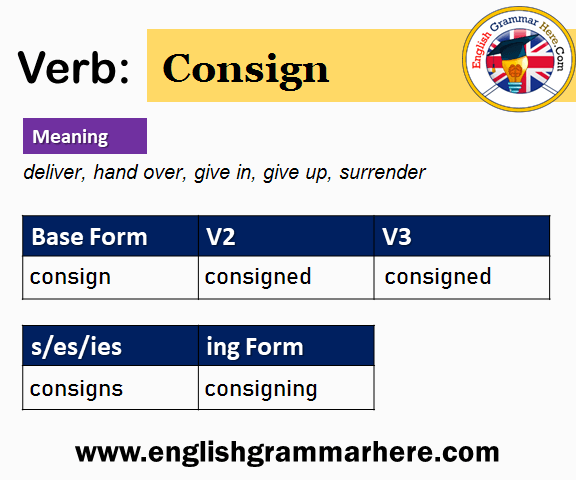 Consign V1 V2 V3 V4 V5, Past Simple and Past Participle Form of Consign