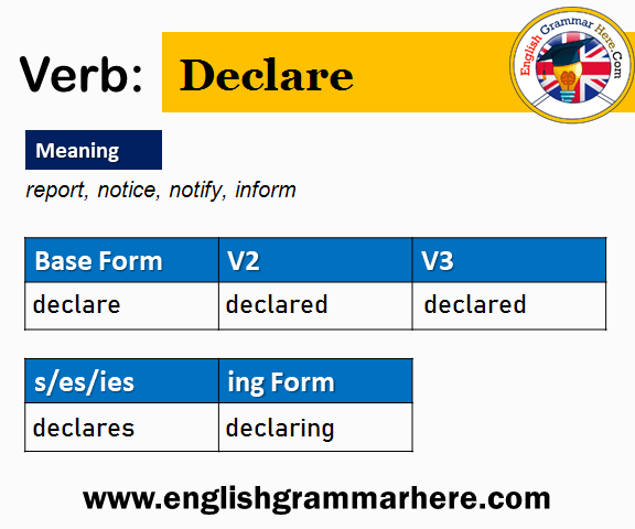 Declare V1 V2 V3 V4 V5, Past Simple and Past Participle Form of Declare