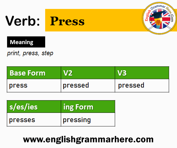 Press V1 V2 V3 V4 V5, Past Simple and Past Participle Form of Press