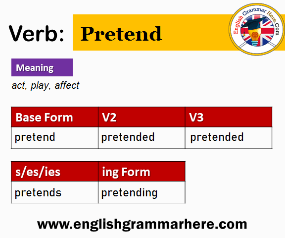Pretend V1 V2 V3, Pretend Past and Past Participle Form Tense Verb