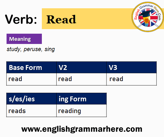 Read V1 V2 V3 V4 V5, Past Simple and Past Participle Form of Read