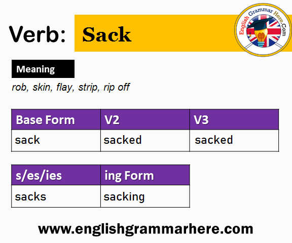 Sack V1 V2 V3 V4 V5, Past Simple and Past Participle Form of Sack