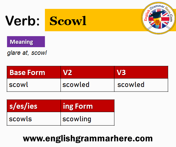 Scowl V1 V2 V3 V4 V5, Past Simple and Past Participle Form of Scowl