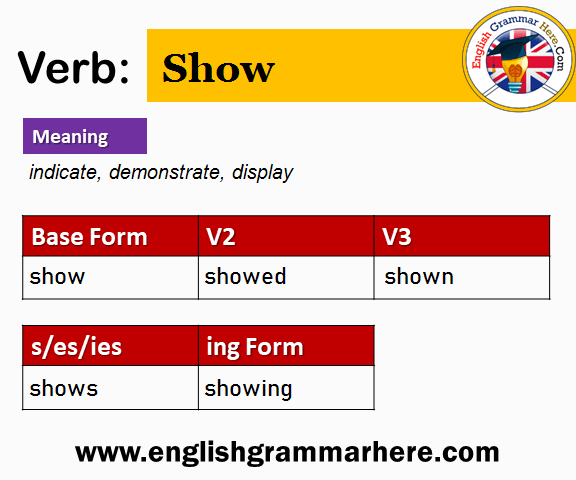 Show V1 V2 V3 V4 V5, Past Simple and Past Participle Form of Show