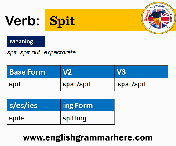 Spit V1 V2 V3 V4 V5, Past Simple and Past Participle Form of Spit