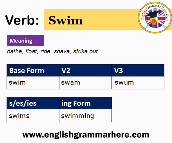 Swim Past Simple, Simple Past Tense of Swim Past Participle, V1 V2 V3 Form  Of Swim Swim means: i…