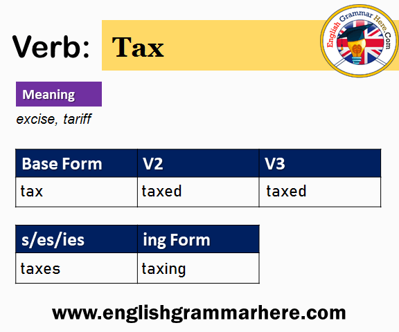 Tax V1 V2 V3 V4 V5, Past Simple and Past Participle Form of Tax