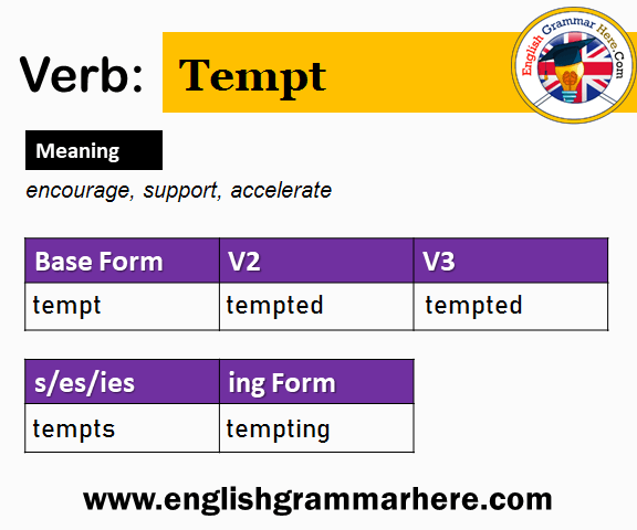 Tempt V1 V2 V3 V4 V5, Past Simple and Past Participle Form of Tempt