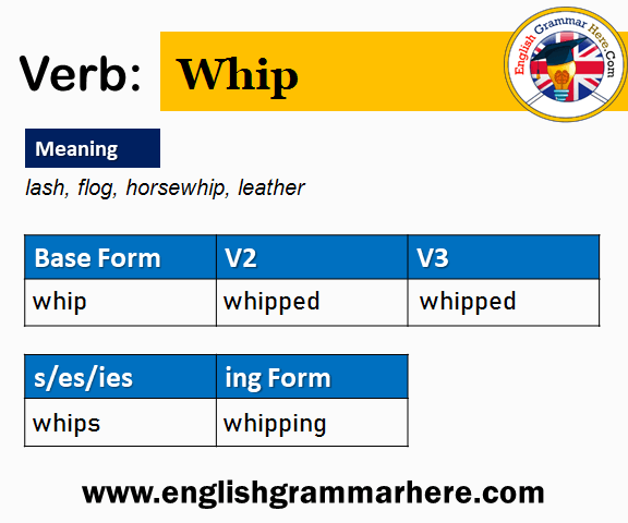 Whip V1 V2 V3 V4 V5, Past Simple and Past Participle Form of Whip