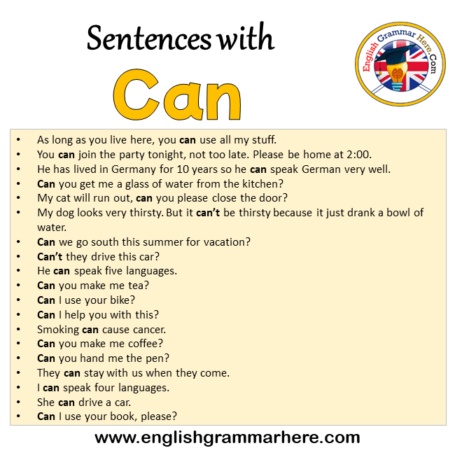 Sentences with Can, 19 Sentences with Can in English
