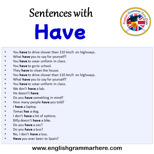 Sentences with Have, Have in a Sentence in English - English Grammar Here