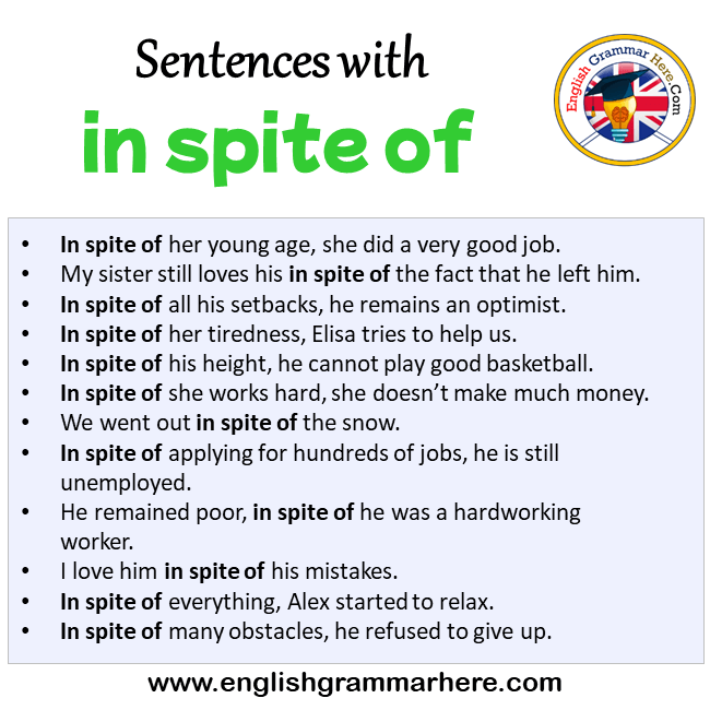 Sentences with in spite of, in spite of in a Sentence in English
