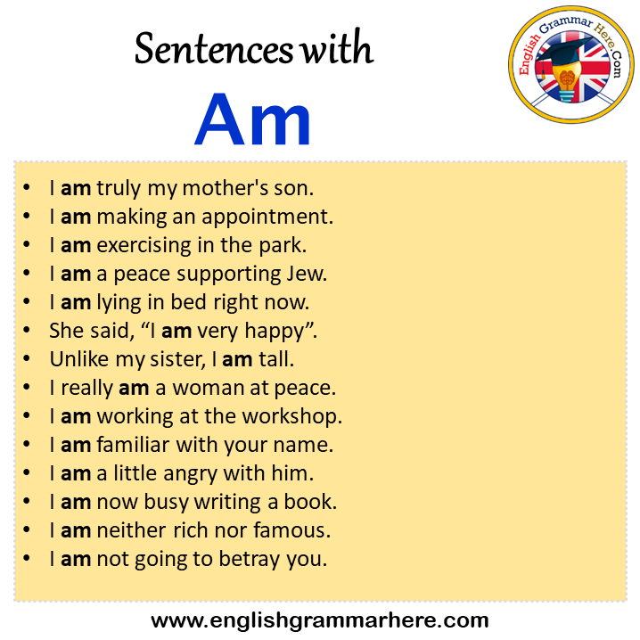 Sentences with Am, Am in a Sentence in English, Sentences For Am