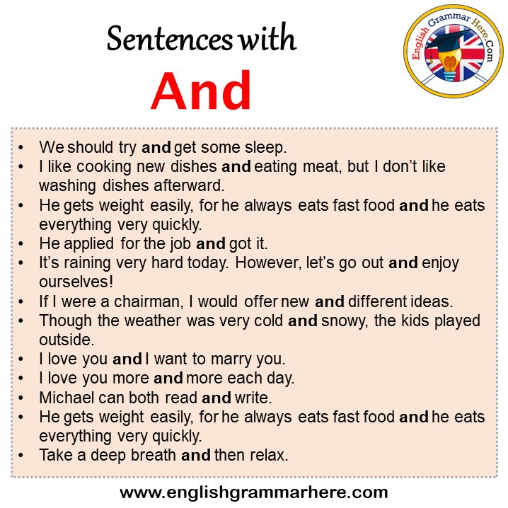 Sentences with And, And in a Sentence in English, Sentences For And