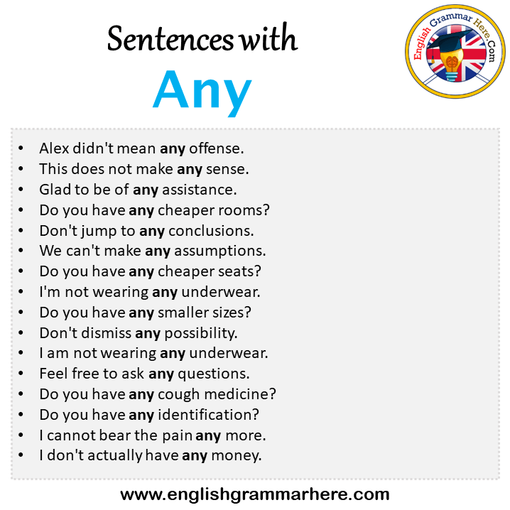 Sentences with Any, Any in a Sentence in English, Sentences For Any